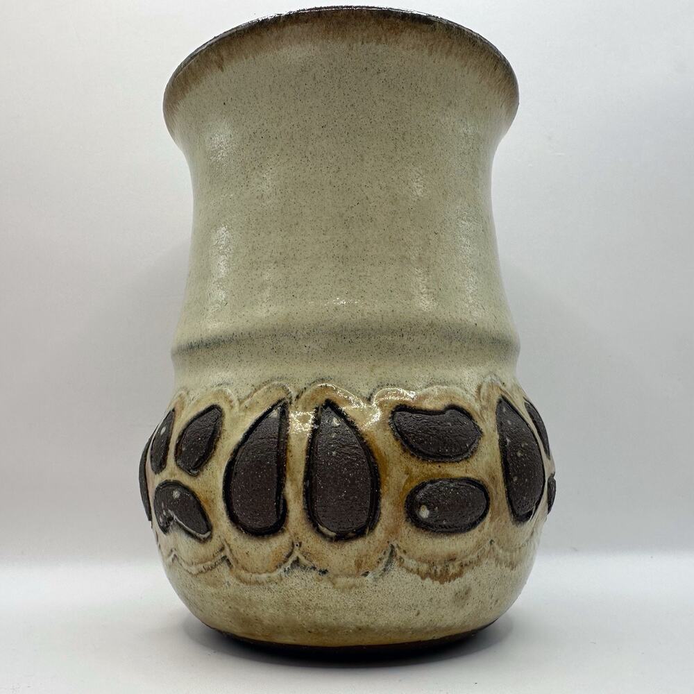 Handmade Nature Animal Deer Tracks Earth Tones Studio Pottery Vase Artist Signed